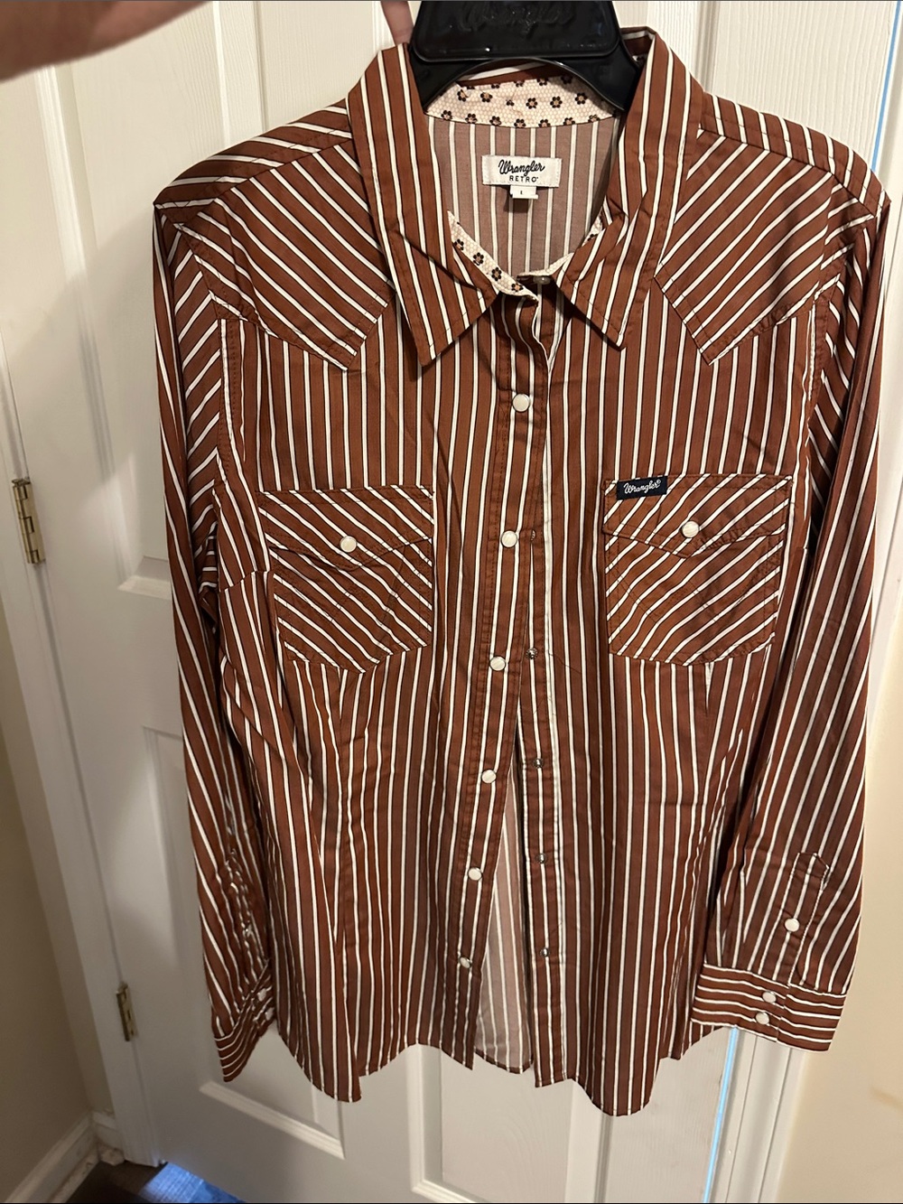 Wrangler Rust and White Striped Casual Button-Down Shirt